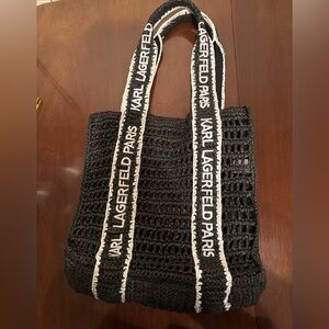 Karl Lagerfeld Black Tote with White Logo Straps